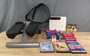lot 348 image: Exercise Equipment Stair Stepper, Weights, DVDs and More R