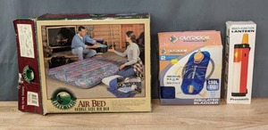 lot 370 image: Ozark Trail Double Size Air Bed, Outdoor Products 2 Liter Insulated Bladder and Multi Function Lantern R