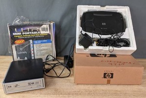 lot 377 image: HP DVD1270 Player, Ultra Compact External Hard Disk Enclosure and HP E Scanner R