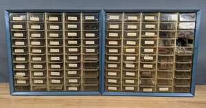 lot 360 image: (2) Vintage Akro Mils Metal Drawer Cabinet Organizers with Plastic Drawers, Various Transistors and More R