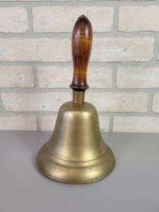 lot 58 image: Large Antique Brass School Bell - Approx. 11 Tall x 6.5 Diameter