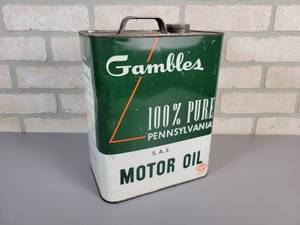 lot 13 image: Vintage 2-Gallon Gambles Oil Can 100% Pure Pennsylvania Motor Oil