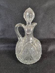 lot 108 image: Vintage Pressed Clear Glass Cruet w Stopper - Approx. 6 Tall