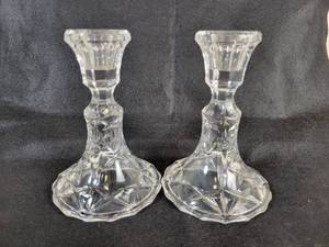 lot 110 image: Vintage Pressed Lead Crystal Candle Holders - Approx. 5 Tall Each
