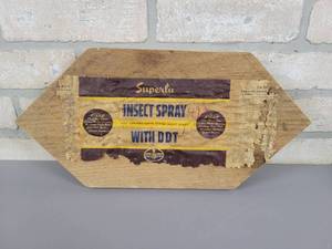 lot 127 image: STANDARD OIL - Insect Spray w DDT Paper Label Mounted on Wood - Approx. 15 x 7.5
