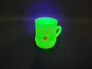 lot 147 image: Vintage Opaque Uranium Glass Souvenir Mug - St, Michael, Minn