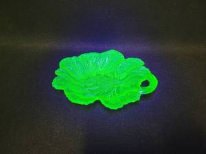 lot 148 image: Vintage Grape Leaf Pressed Uranium Glass Serving Piece