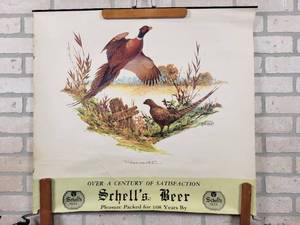 lot 150 image: 1968 Schells Beer Wall Calendar - New Ulm, MN - Approx. 29 x 27 - Features Pheasants by Artist Fred Sweney