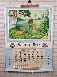 lot 152 image: 1974 Schells Beer Wall Calendar - New Ulm, MN - Approx. 31 x 42 - Features White-Tailed Deer in Springtime by Artist Roger Preuss