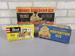 lot 165 image: (3) Vintage Wood Model Kits w Original Boxes