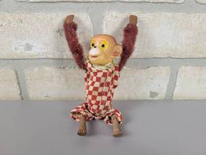 lot 168 image: Vintage Wind-Up Tumbling Monkey Toy - Carved Wood Arms and Legs, Metal Body and Hard Rubber Head - Made in Japan - WORKS - SEE VIDEO