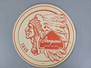 lot 230 image: 1950s Iroquois Beer and Ale Double Sided Beer Tray Liner - Approx. 10.75 Diameter - (Dated 11-55)