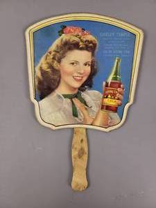 lot 224 image: 1940s Royal Crown Cola  Shirley Temple Fan - Approx. 12 x 8 - NEHI-Royal Crown Bottling Co. Flat River, MO