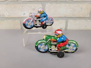 lot 222 image: (2) Vintage Tin Litho Friction Motorcycles - Approx. 4 Long Each - Made in Japan