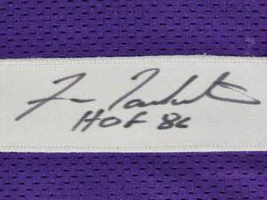 lot 5 image: LK Nicely Framed Certified Throw Back Jersey of Minnesota Vikings QB Fran Tarkenton Autographed Picture with COA