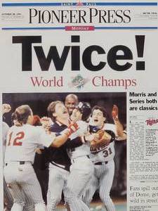 lot 82 image: Framed Poster of the 1991 Minnesota Twins Team Celebrating the World Series Championship