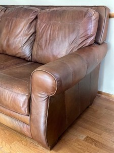 lot 1 image: Brown Leather Sofa by Lane Upholstery
