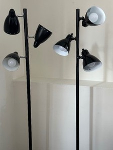 lot 41 image: Pair of Adjustable Three Arm Floor Lamps