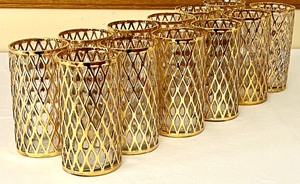lot 2 image: Set of 12 Vintage 1960s Imperial Glass Company Golden Series Sekai Ichi Pattern Highball Glasses