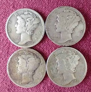 lot 18 image: (4) Mercury Dimes