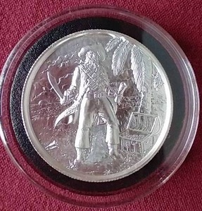 lot 23 image: Ultra High Relief 2 Oz. Silver Pirate Coin