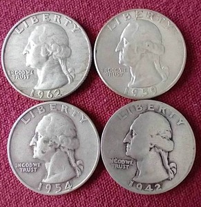 lot 27 image: (4) 90% Silver Washington Quarters