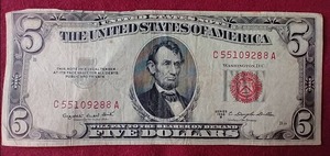 lot 58 image: 1953-B Red Seal $5 Note