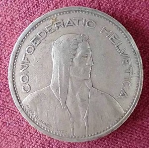 lot 102 image: 1940 Swiss Silver 5 Franc Coin