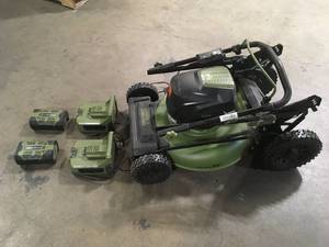 62V Cordless 3-in-1 High Wheel Push Walk Behind Mower, Brushless 22 In. Cutting Width with (2) 4Ah Battery and Rapid Charger by Green Machine No bag Included Customer Returns See Pictures
