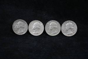 4 1964-D US Washington Silver Quarter Coins