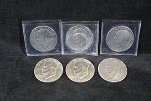 6 US Eisenhower Dollar Coins - 1971-D, 1977, 1972-D, 1974-D, 1978-D, 1976-D