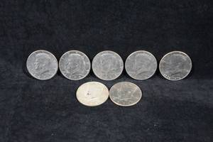 7 US Kennedy Half Dollar Coins - Includes 1968-D 40% Silver