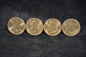 4 US Presidential Dollar Coins - Lincoln, Pierce, Fillmore, Buchanan
