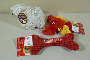 3 Petlou Squeaking Plush Dog Toys