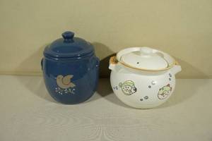 Blue Ceramic Canister with Fish Themed Ceramic Soup Pot