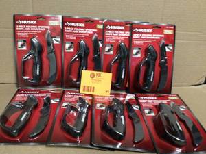 lot 45 image: Lot of 3 in. Sharpener and Nylon Handle Sporting 3 in. Steel Clip Point Straight Edge Folding Knife Tactical Knife by Husky Customer Returns See Pictures