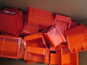 Box of Small Red Organizing Bins...