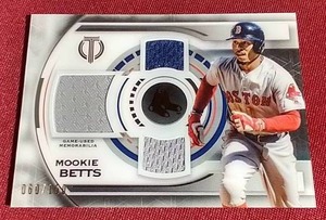 lot 12 image: 2019 Topps Tribute Mookie Betts Triple Relic Card - #d150