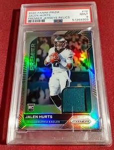 lot 67 image: 2020 Panini Prizm Jalen Hurts Jersey Rookie Card - PSA 9