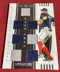 lot 77 image: 2021 National Treasures Xander Bogaerts Game-Used 7-Swatch Card - #d99