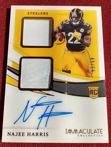 lot 90 image: 2021 Immaculate Najee Harris Dual Patch Rookie Autograph Card - #d99