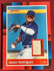 lot 111 image: 2022 Donruss Jasson Dominguez Relic Card - #d99