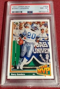 lot 150 image: 1991 Upper Deck Barry Sanders Card - PSA 8