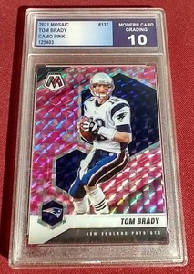 lot 155 image: 2021 Mosaic Tom Brady Camo Pink Card - Modern Card Grading 10
