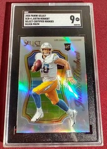 lot 164 image: 2020 Select Justin Herbert Silver Prizm Rookie Card - SGC 9