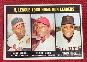 lot 166 image: 1967 Topps Home Run Leaders Card - Aaron & Mays