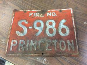 lot 159 image: Vintage Metal Fire No. Sign