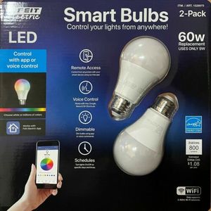 lot 39 image: (2-Pack) Feit Electric Smart Wi-Fi LED Bulbs 60W Equivalent