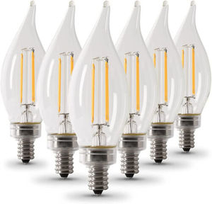 lot 38 image: Feit Electric LED Dimmable Clear Chandelier 6-pack light bulbs 40 watt replacement