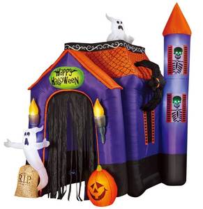 lot 2 image: Pre-Lit 12FT Halloween Airblown Inflatable Haunted House Archway Tunnel